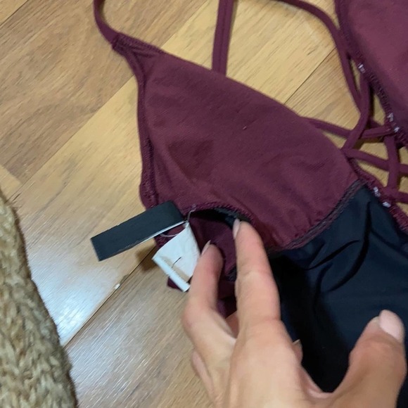 Kenneth Cole Lace Up Burgundy One Piece Swimsuit size Small MED - Picture 10 of 15